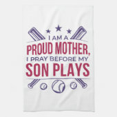 Honkbal Trotse moeder Ik bid voor mijn zoon speelt Theedoek (Verticaal)