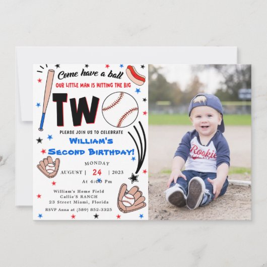 Honkbal Tweede 2e verjaardagsfeestje Kaart (Voorkant)