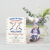 Honkbal Tweede 3e Verjaardagsfeestje Batter Up Kaart (Staand voorkant)