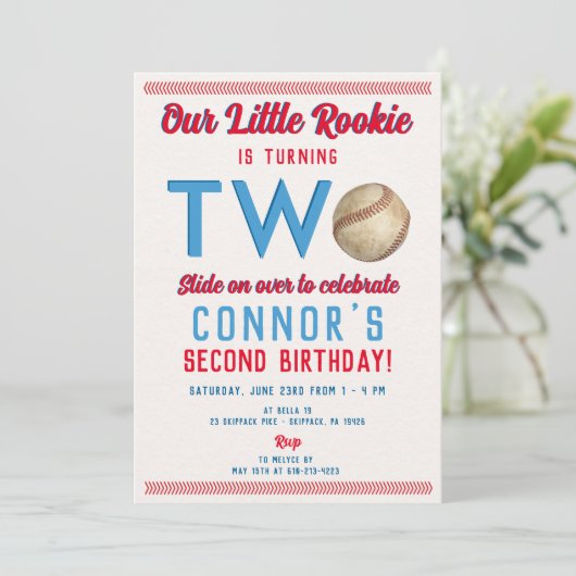 honkbal tweede verjaardag gedrukt op digitaal kaart (Staand voorkant)
