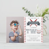 Honkbal Tweede Verjaardag Jongen Foto Kaart (Staand voorkant)