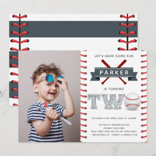 Honkbal Tweede Verjaardag Jongen Foto Kaart