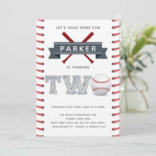 Honkbal tweede verjaardag jongen kaart (Staand voorkant)