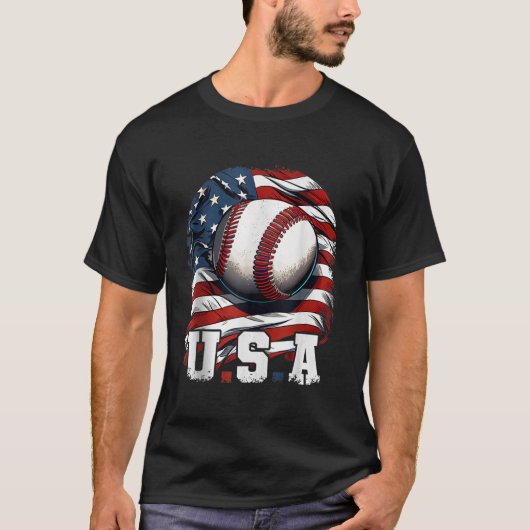 Honkbal USA Amerikaanse vlag I Patriottisch 4 juli T-shirt (Voorkant)