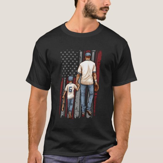 honkbal vader en zoon amerikaanse vlag vaders dag t-shirt (Voorkant)