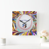 Honkbal veelkleurige achtergrond foto personaliser vierkante klok (Huis)