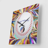 Honkbal veelkleurige achtergrond foto personaliser vierkante klok (Hoek)