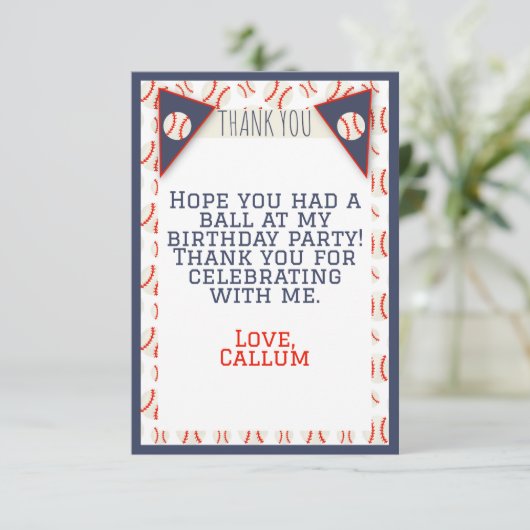 Honkbal Verjaardag Flat Bedankt Card (Staand voorkant)