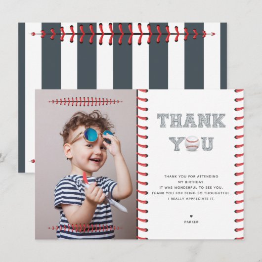 Honkbal Verjaardag Foto Bedankkaart (Voorkant / Achterkant)