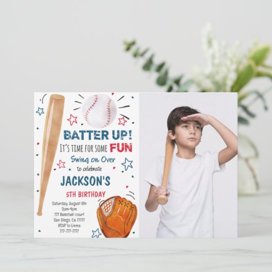 Honkbal Verjaardag Foto uitnodiging (Staand voorkant)