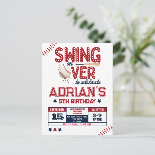 Honkbal verjaardag jongen briefkaart (Staand voorkant)