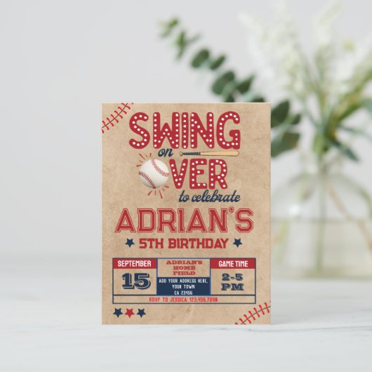 Honkbal verjaardag jongen briefkaart (Staand voorkant)