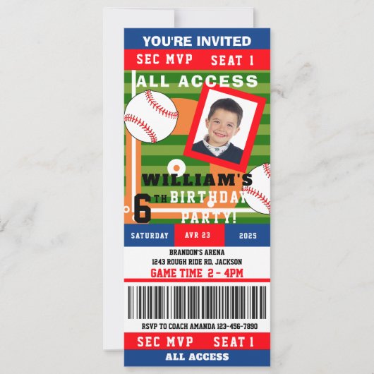 Honkbal Verjaardag Ticket Uitnodiging (Voorkant)