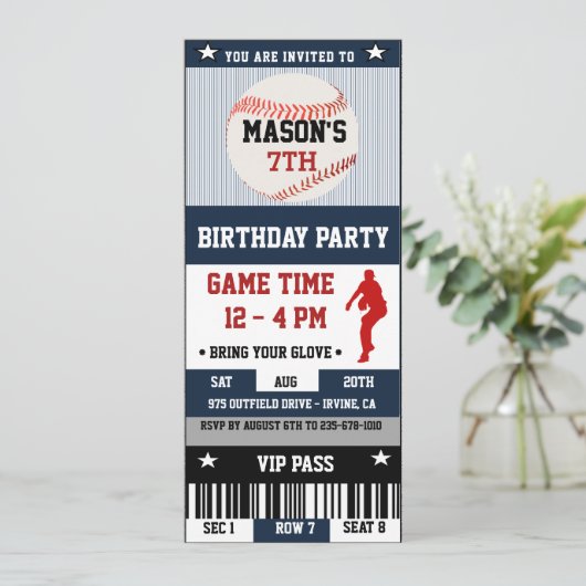 Honkbal Verjaardag Ticket Uitnodiging (Staand voorkant)