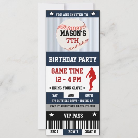 Honkbal Verjaardag Ticket Uitnodiging (Voorkant)