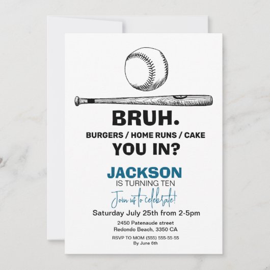 Honkbal verjaardag Uitnodiging - Elke leeftijd (Voorkant)