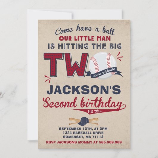 Honkbal Verjaardag Uitnodiging Honkbal 2e Verjaard (Voorkant)