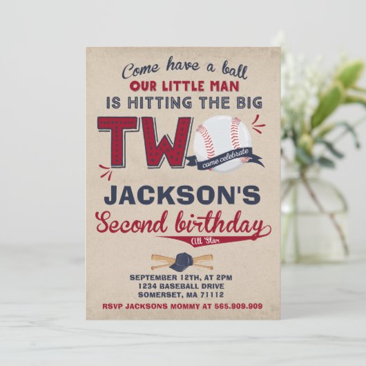 Honkbal Verjaardag Uitnodiging Honkbal 2e Verjaard (Staand voorkant)