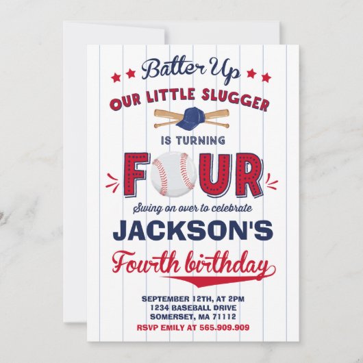 Honkbal Verjaardag Uitnodiging Honkbal 4e Verjaard (Voorkant)