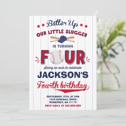 Honkbal Verjaardag Uitnodiging Honkbal 4e Verjaard (Staand voorkant)