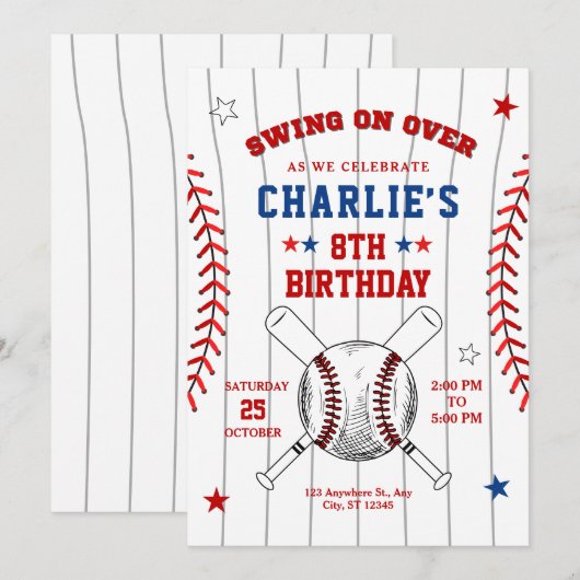 Honkbal Verjaardag Uitnodiging, Honkbal Uitnodigen Kaart (Voorkant / Achterkant)