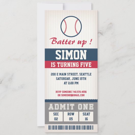 Honkbal Verjaardag Uitnodiging Verjaardag Party Bo (Voorkant)