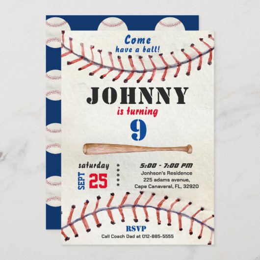 Honkbal verjaardag uitnodiging voor jongen (Voorkant / Achterkant)