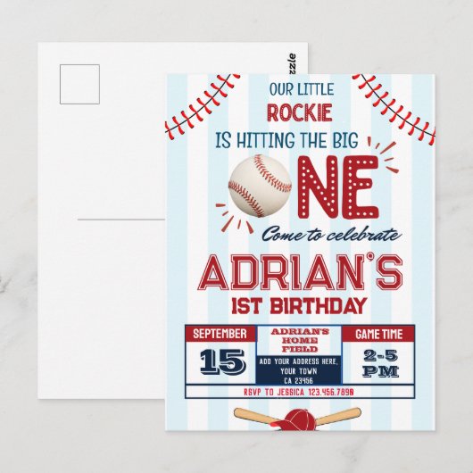 Honkbal verjaardagsboy briefkaart (Voorkant / Achterkant)