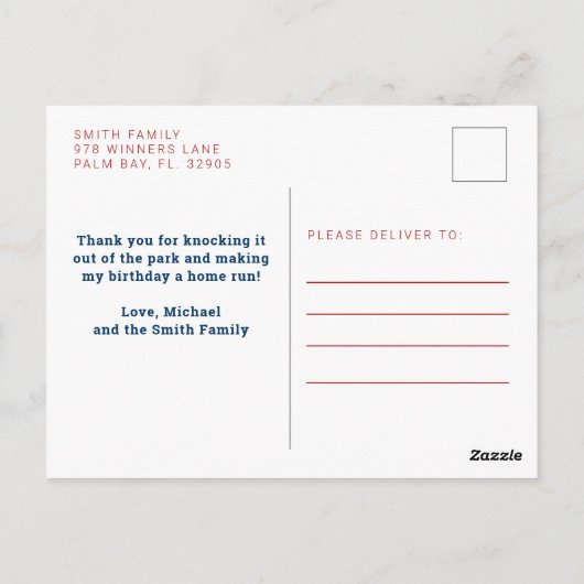 Honkbal verjaardagsfeest bedankkaart  briefkaart (Achterkant)