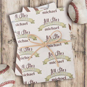 Honkbal Verjaardagsfeest Custom  Inpakpapier Vel