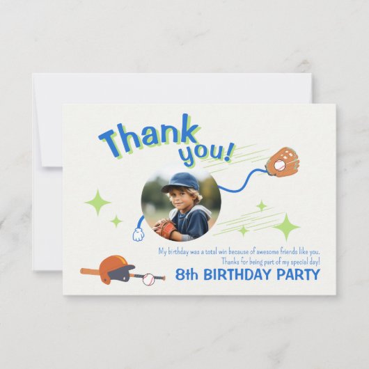 Honkbal Verjaardagsfeest Foto Dank u kaart (Voorkant)