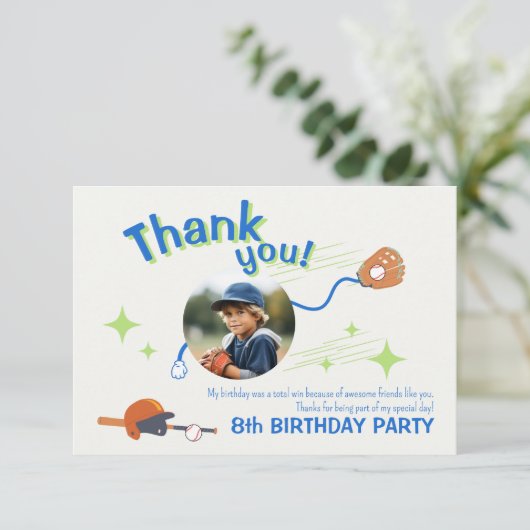 Honkbal Verjaardagsfeest Foto Dank u kaart (Staand voorkant)