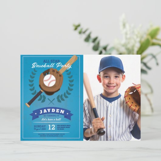 Honkbal Verjaardagsfeest Sport All Star Foto Kaart (Staand voorkant)