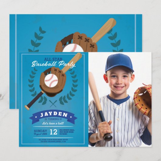 Honkbal Verjaardagsfeest Sport All Star Foto Kaart (Voorkant / Achterkant)
