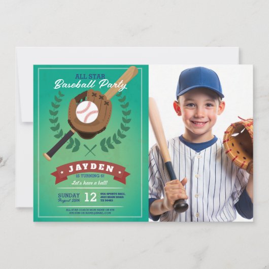 Honkbal Verjaardagsfeest Sport All Star Foto Kaart (Voorkant)