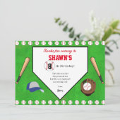 Honkbal verjaardagsfeest thuisplaat dank je kaart (Staand voorkant)