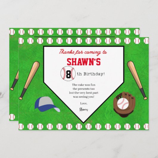 Honkbal verjaardagsfeest thuisplaat dank je kaart (Voorkant / Achterkant)