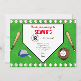 Honkbal verjaardagsfeest thuisplaat dankkaart bedankkaart