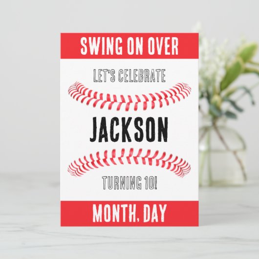 Honkbal verjaardagsfeestje Aangepaste naam Tijd Lo Kaart (Staand voorkant)