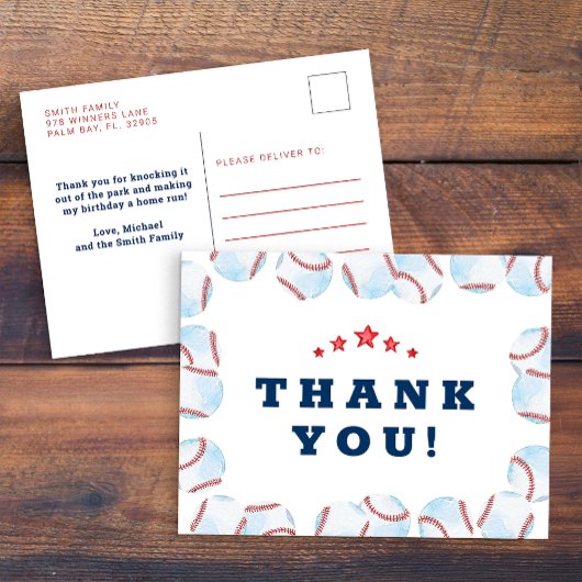 Honkbal verjaardagsfeestje bedankkaart  briefkaart