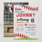 Honkbal Verjaardagsfeestuitnodiging met Foto Kaart (Voorkant / Achterkant)