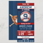 Honkbal Verjaardagsfeestuitnodiging Ticket Kaart (Voorkant / Achterkant)