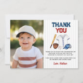 Honkbal verjaardagsfoto dankkaart slagman aan de b bedankkaart (Voorkant)