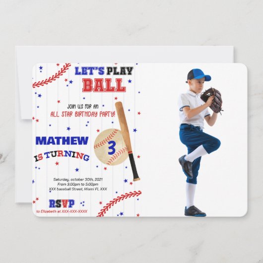 Honkbal verjaardagsfoto uitnodiging (Voorkant)