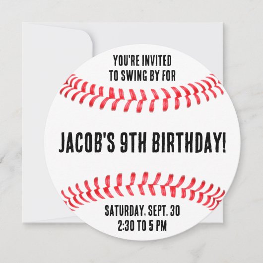 Honkbal Verjaardagspartij Aangepaste Naam en Info Kaart (Voorkant)