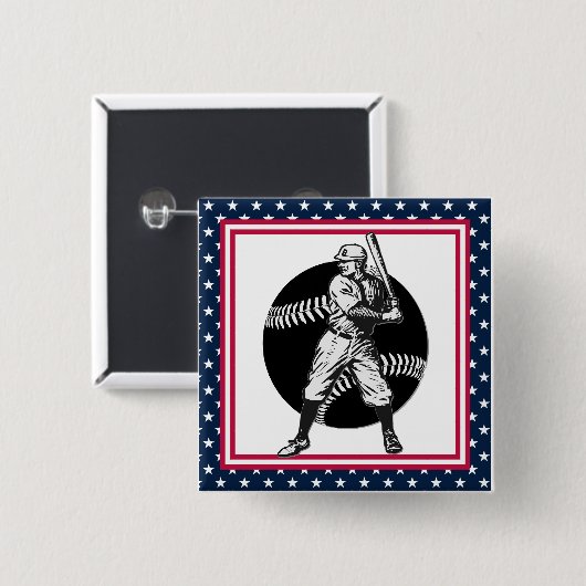 Honkbal: Vintage knop Vierkante Button 5,1 Cm (Voorkant /achterkant)