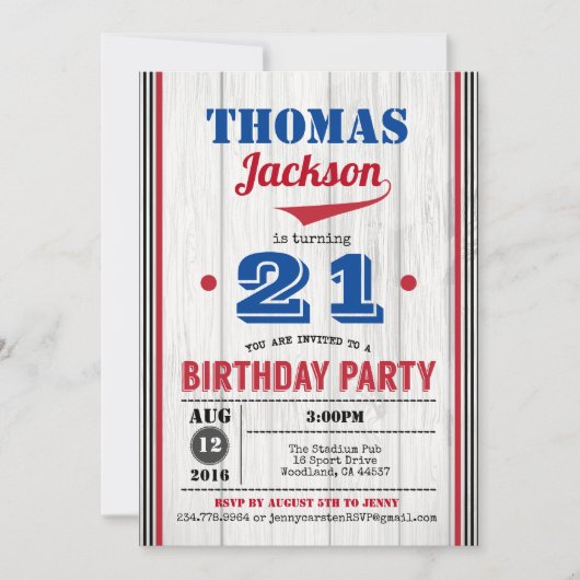 Honkbal volwassen verjaardag uitnodiging. rustiek  kaart (Voorkant)