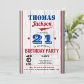 Honkbal volwassen verjaardag uitnodiging. rustiek  kaart (Staand voorkant)