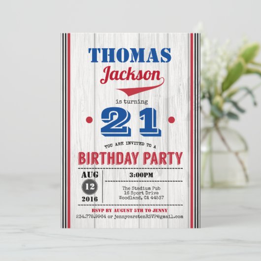 Honkbal volwassen verjaardag uitnodiging. rustiek  kaart (Staand voorkant)