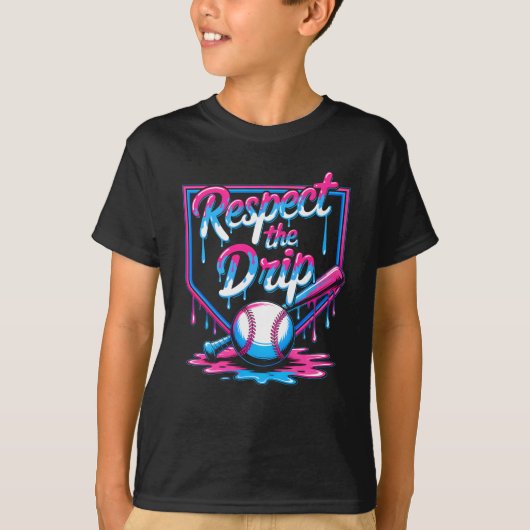 Honkbal voor jongens Ice Cream Drip Jeugd Respect T-shirt (Voorkant)